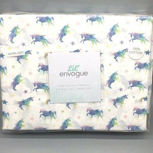 4pc Envogue Unicorn FULL Sheet Set Rainbow Star Pink Purple Green Blue Yellow